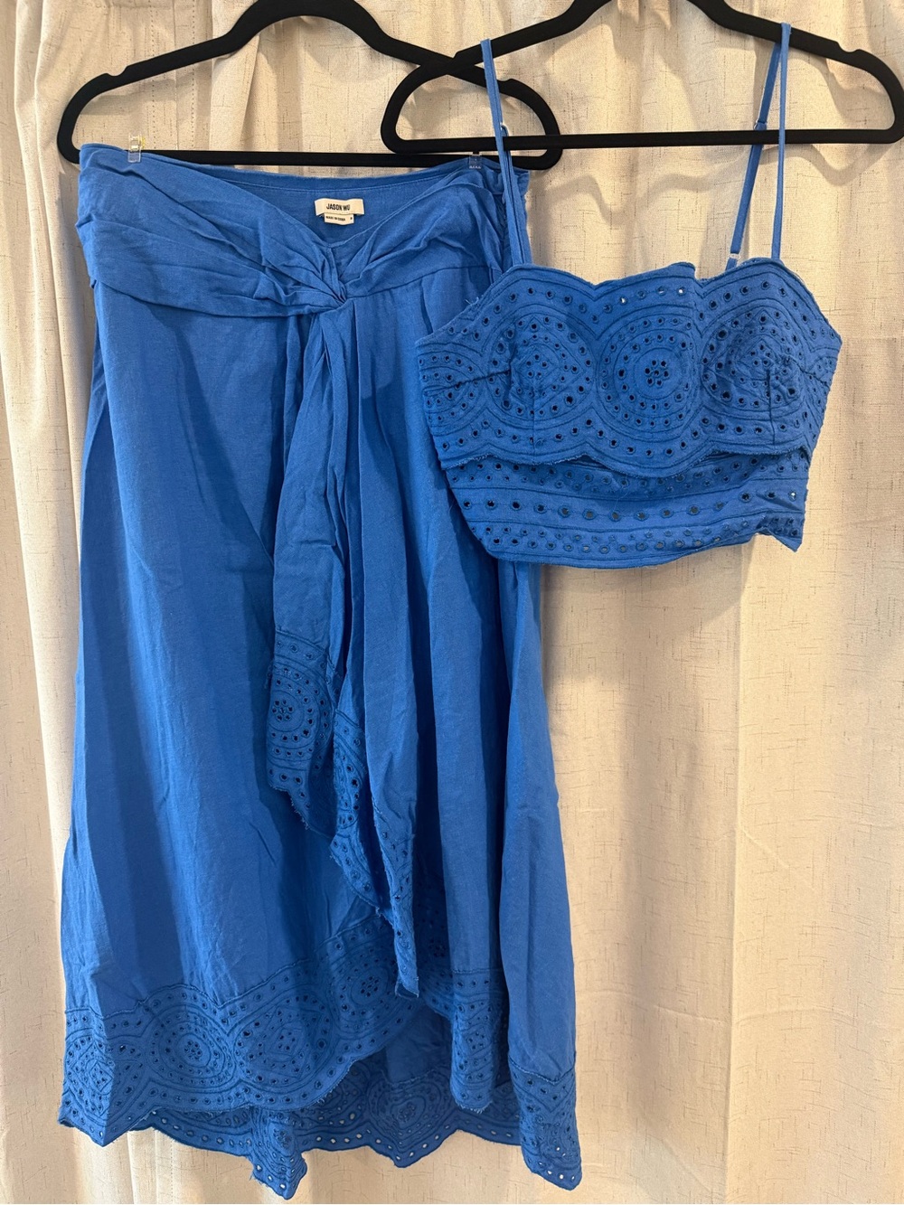 Jason Wu Royal Blue Eyelet Midi Skirt and Matching Crop Top Set